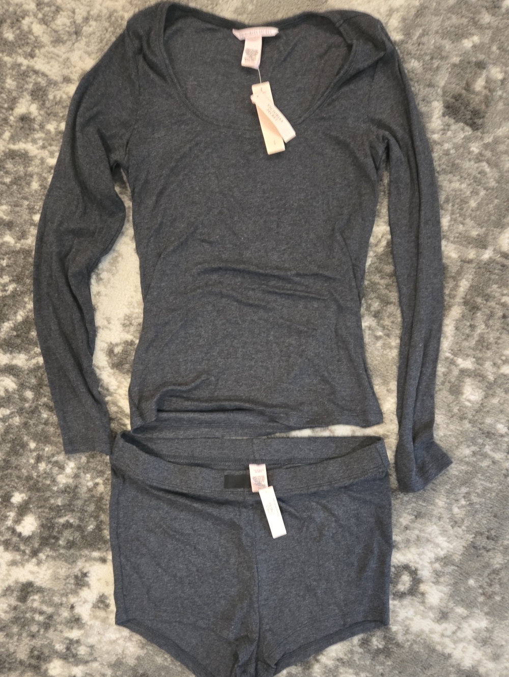 Victoria's Secret Charcoal Gray Long Sleeve Top & Short Sleep Set